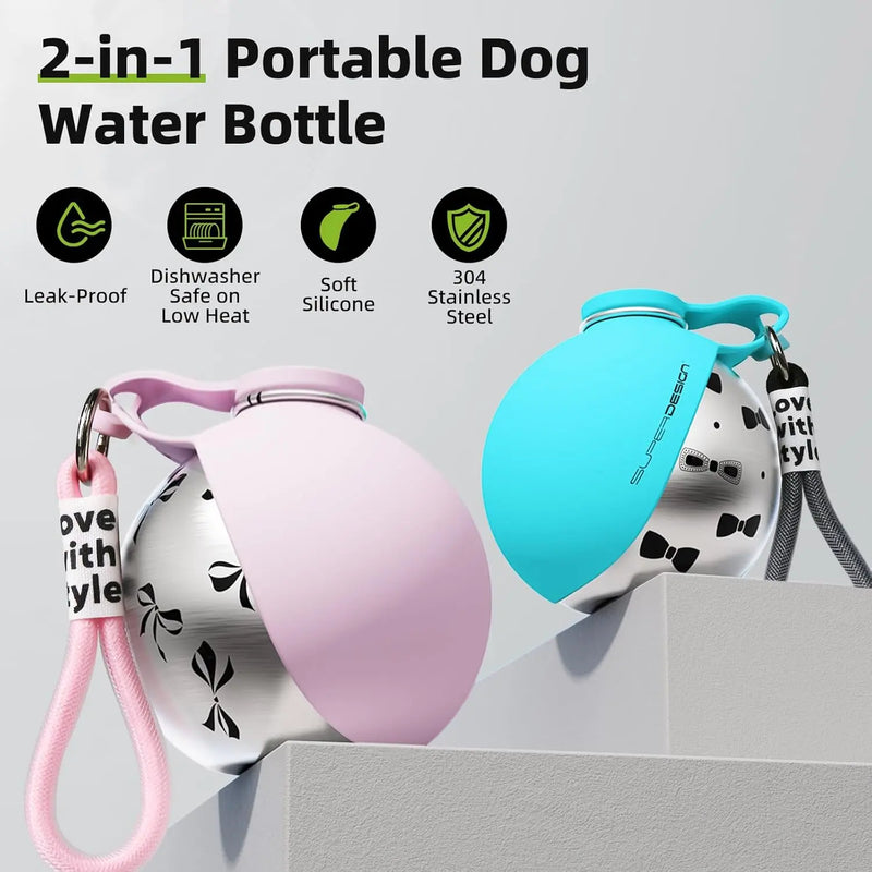 2-in-1 Portable Dog Water Bottle with Foldable Bowl | Leak-Proof Travel Pet Water Dispenser